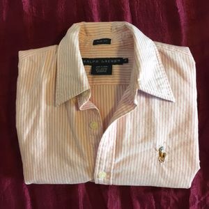 Ralph Lauren slim-fit striped pink oxford shirt